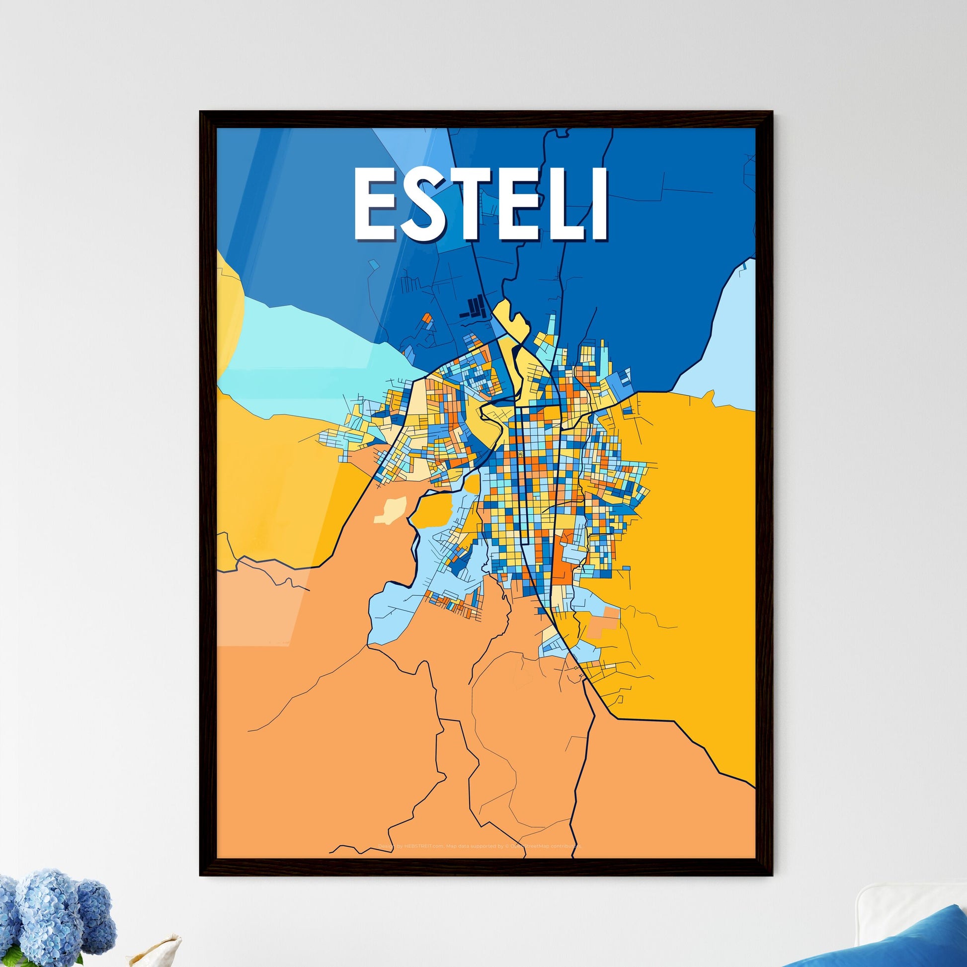ESTELI NICARAGUA Vibrant Colorful Art Map Poster Blue Orange