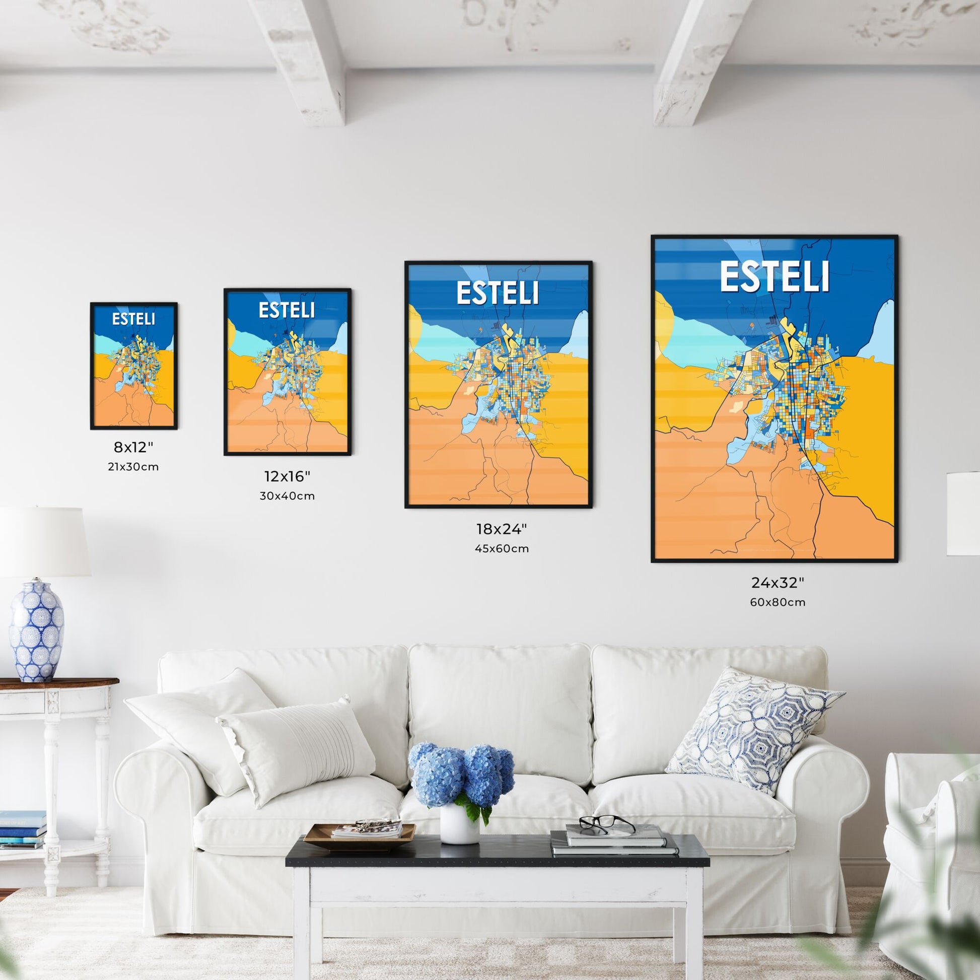 ESTELI NICARAGUA Vibrant Colorful Art Map Poster Blue Orange