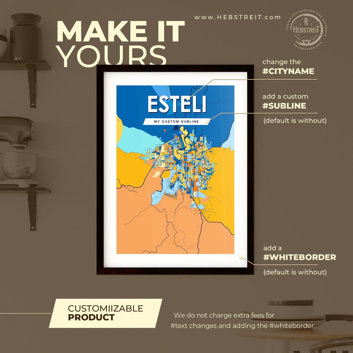 ESTELI NICARAGUA Vibrant Colorful Art Map Poster Blue Orange