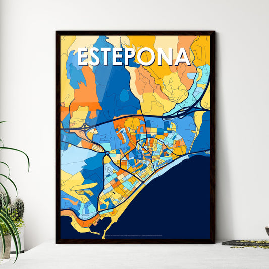 ESTEPONA SPAIN Vibrant Colorful Art Map Poster Blue Orange