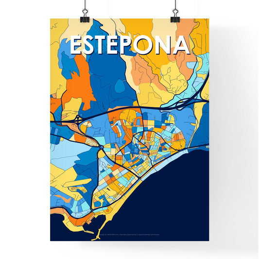 ESTEPONA SPAIN Vibrant Colorful Art Map Poster Blue Orange