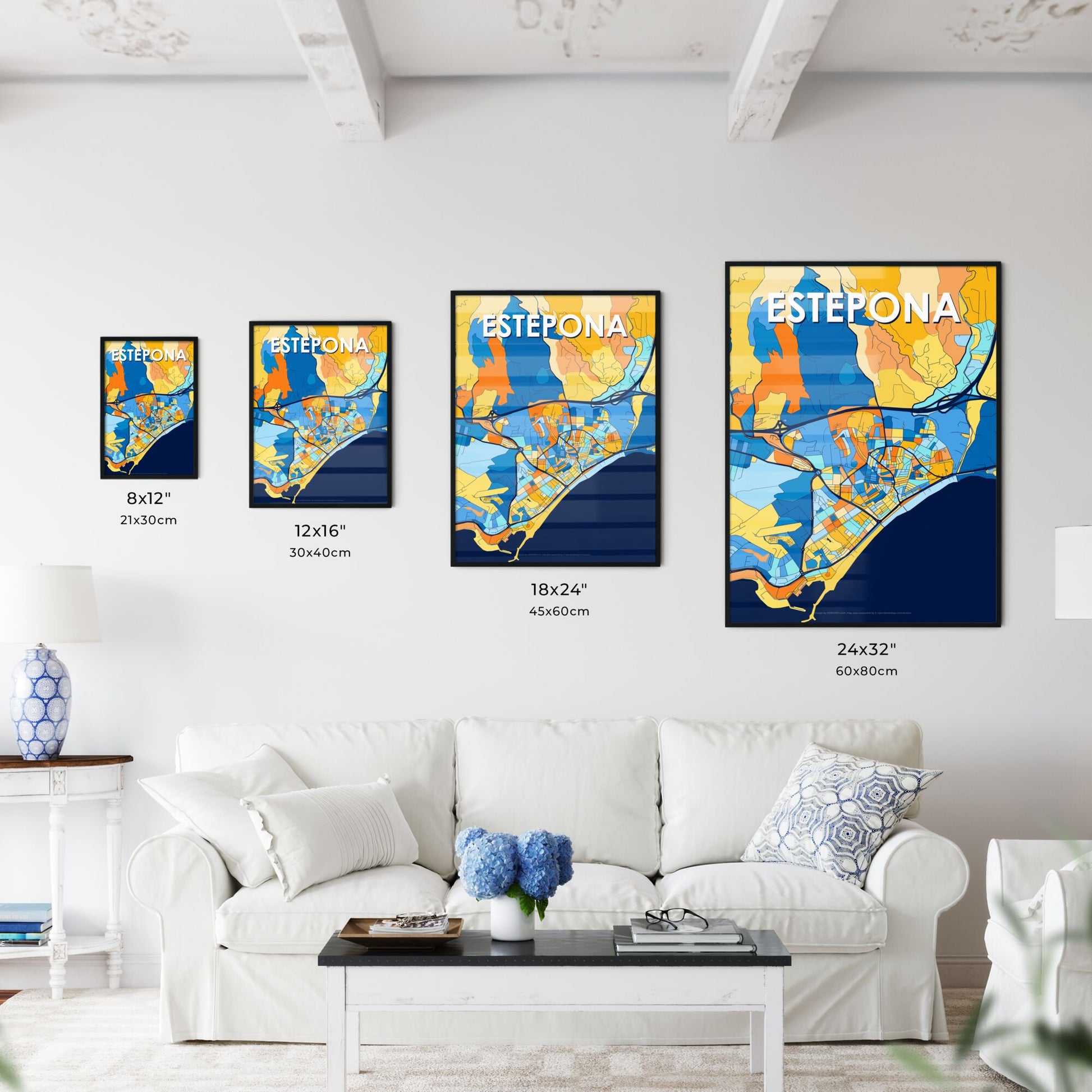 ESTEPONA SPAIN Vibrant Colorful Art Map Poster Blue Orange