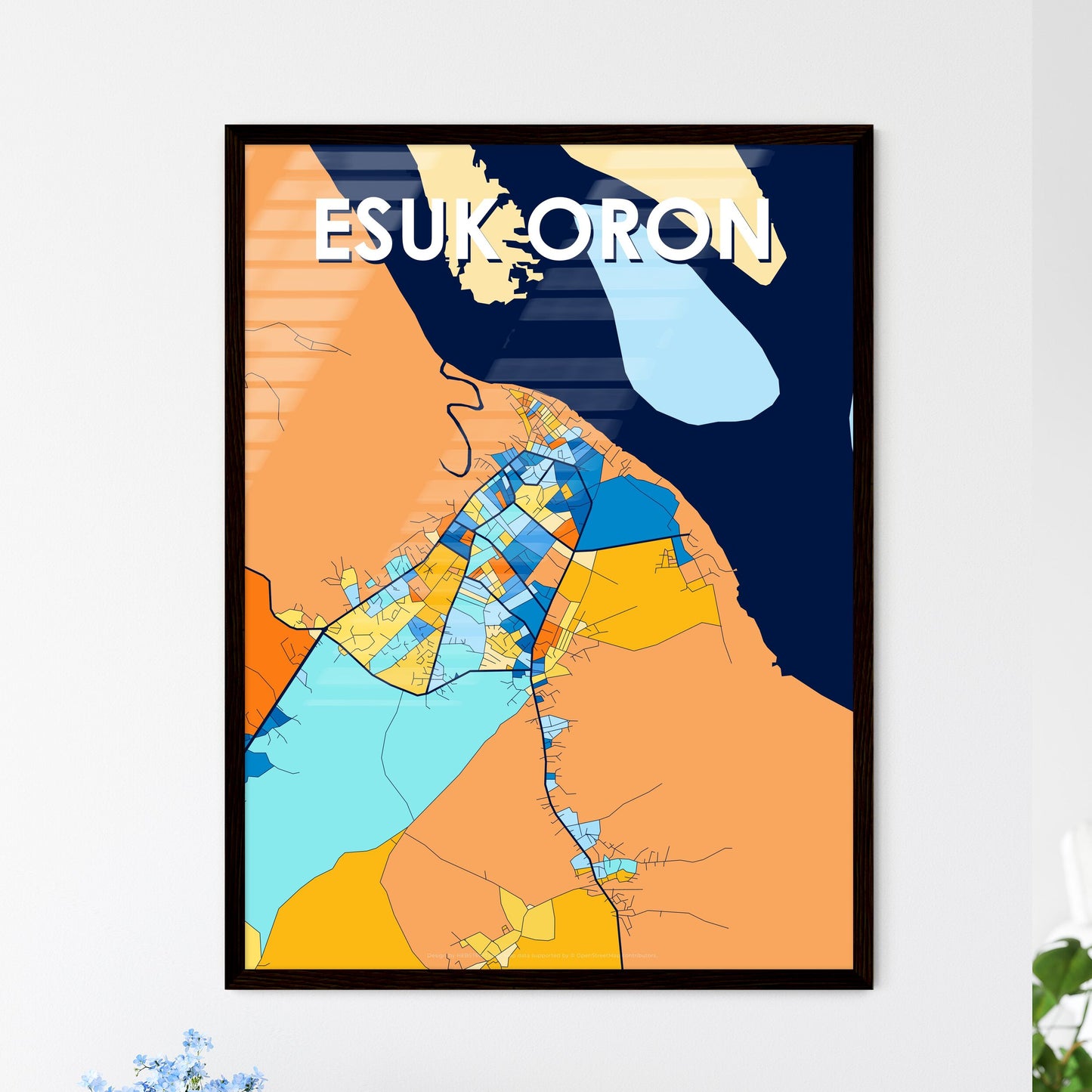 ESUK ORON NIGERIA Vibrant Colorful Art Map Poster Blue Orange