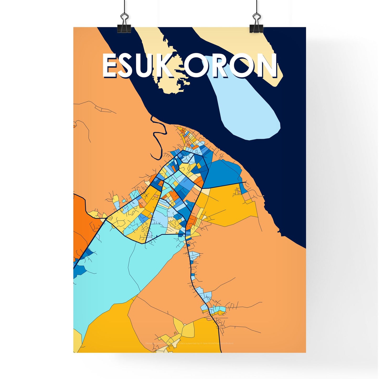 ESUK ORON NIGERIA Vibrant Colorful Art Map Poster Blue Orange