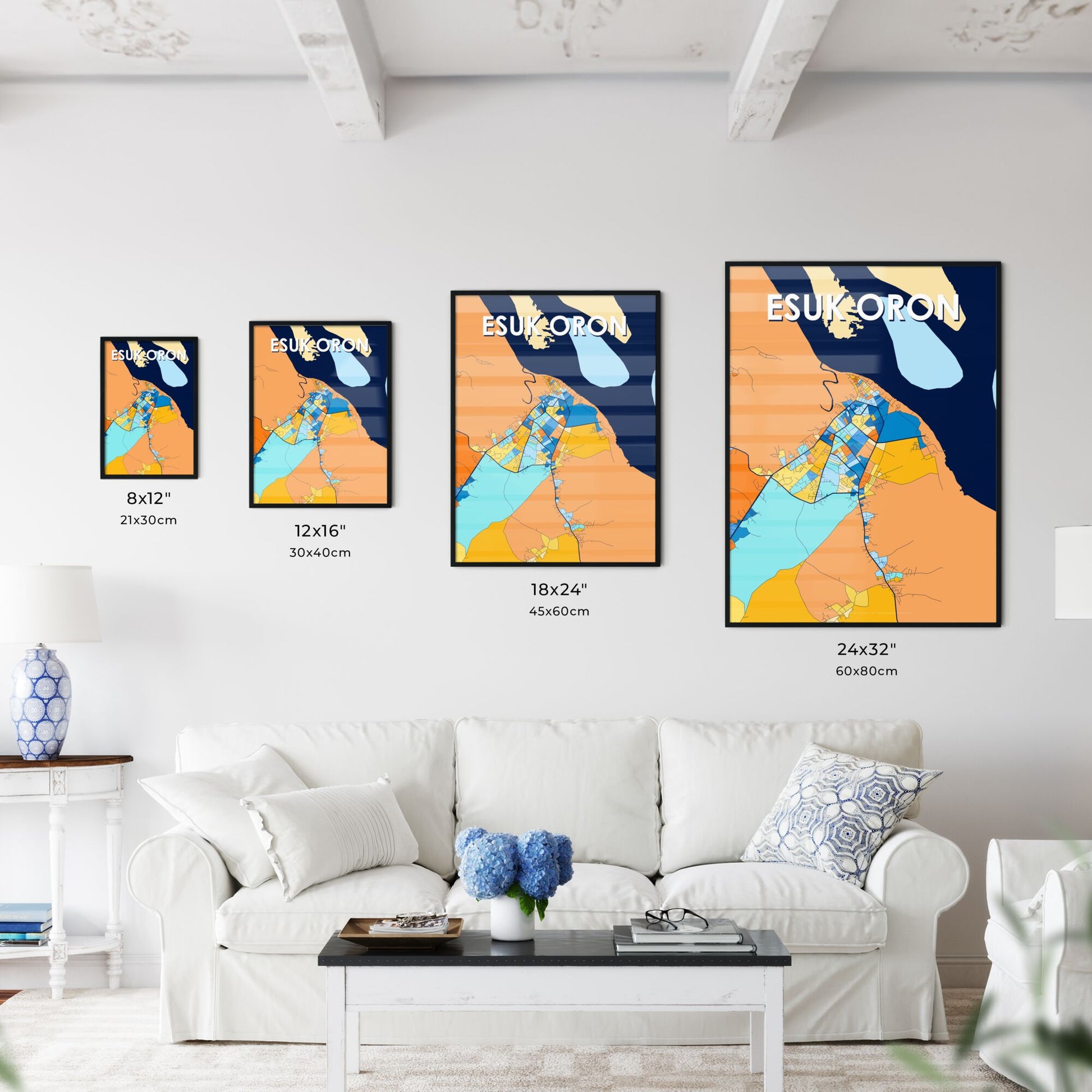 ESUK ORON NIGERIA Vibrant Colorful Art Map Poster Blue Orange