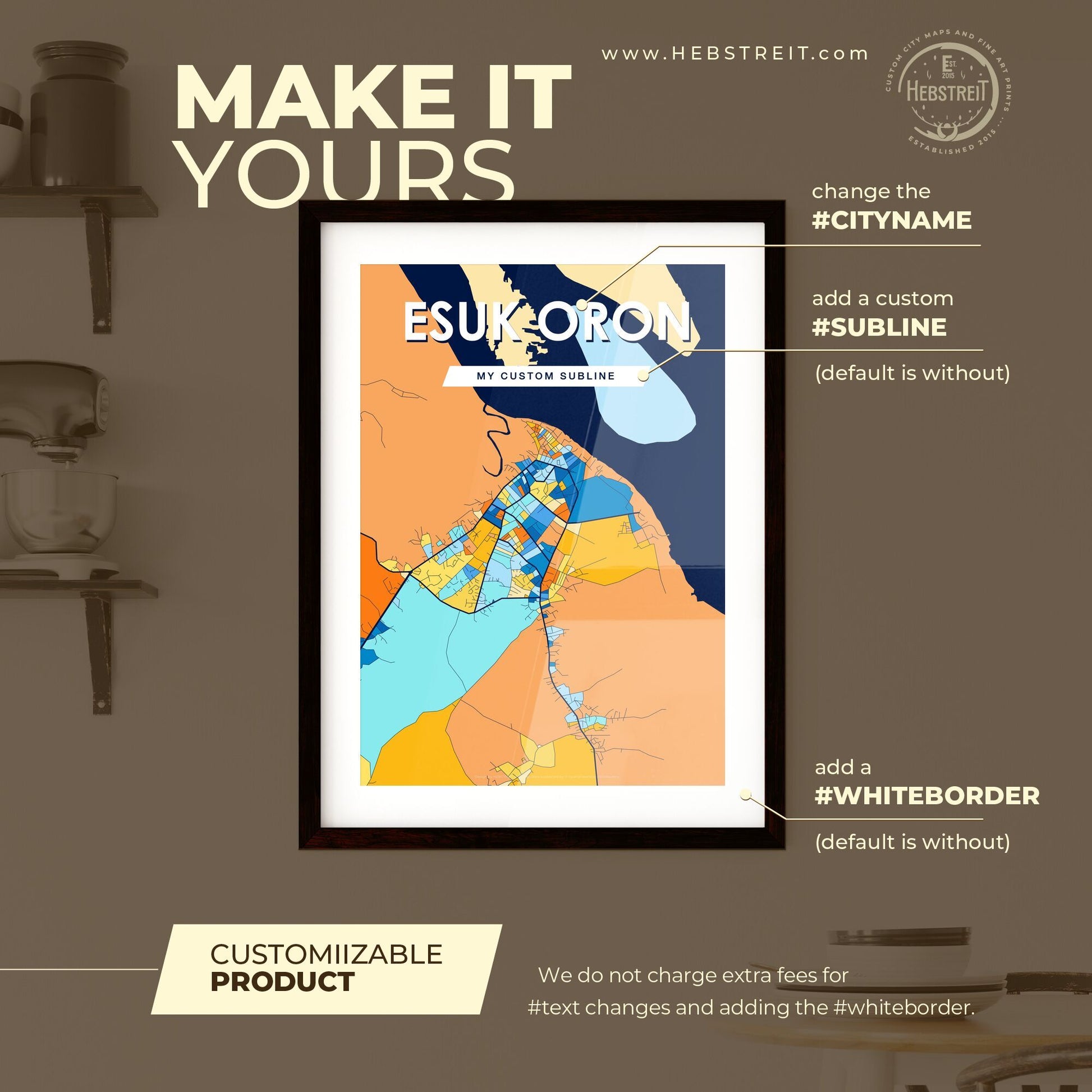 ESUK ORON NIGERIA Vibrant Colorful Art Map Poster Blue Orange