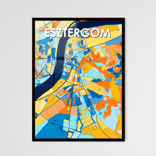 ESZTERGOM HUNGARY Vibrant Colorful Art Map Poster Blue Orange