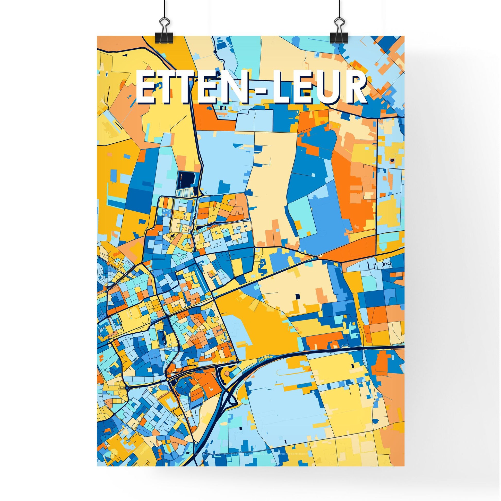 ETTEN-LEUR NETHERLANDS Vibrant Colorful Art Map Poster Blue Orange