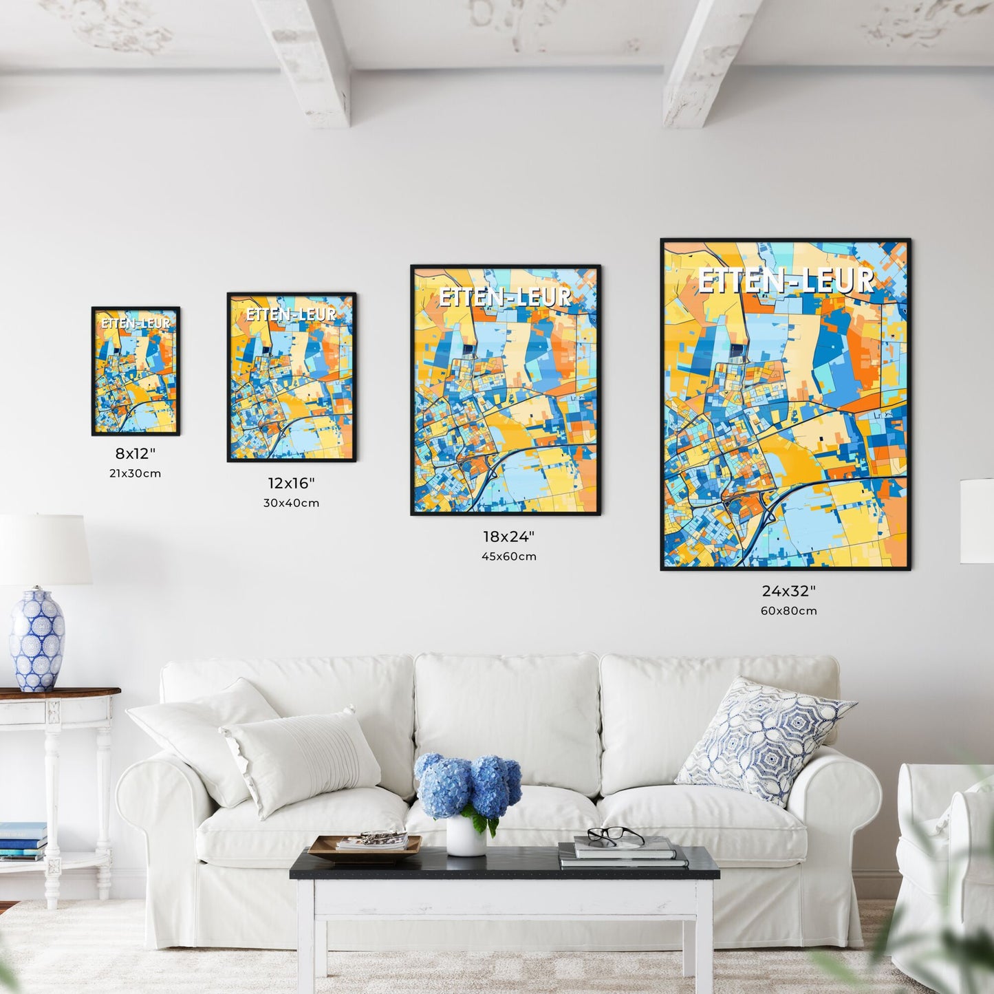ETTEN-LEUR NETHERLANDS Vibrant Colorful Art Map Poster Blue Orange