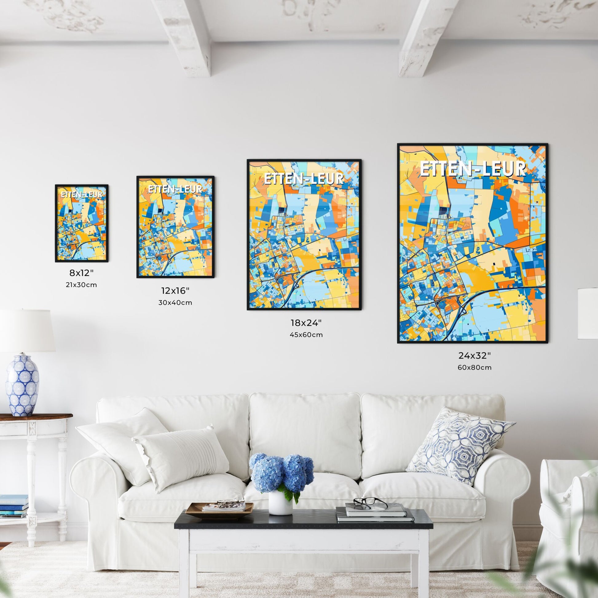 ETTEN-LEUR NETHERLANDS Vibrant Colorful Art Map Poster Blue Orange