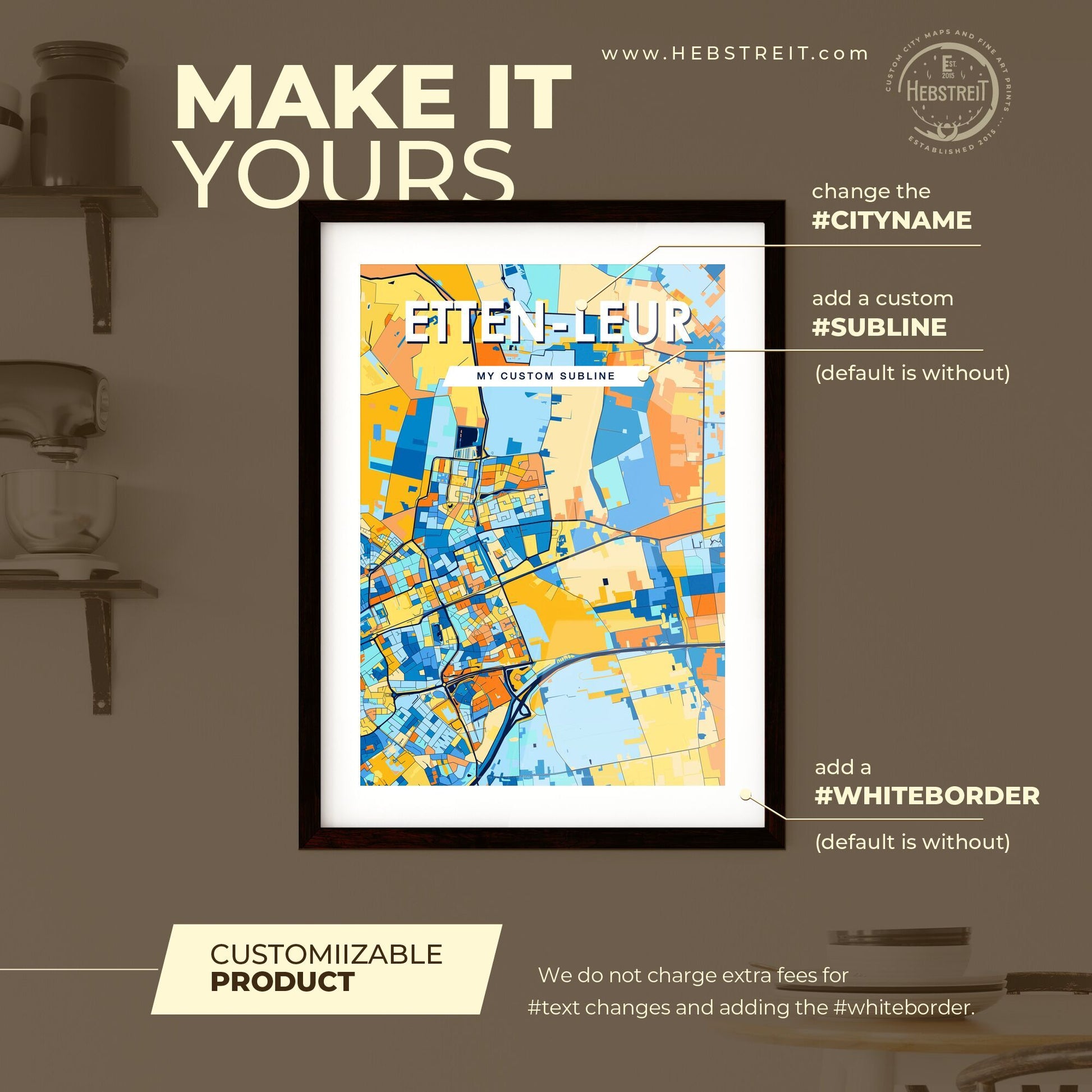 ETTEN-LEUR NETHERLANDS Vibrant Colorful Art Map Poster Blue Orange