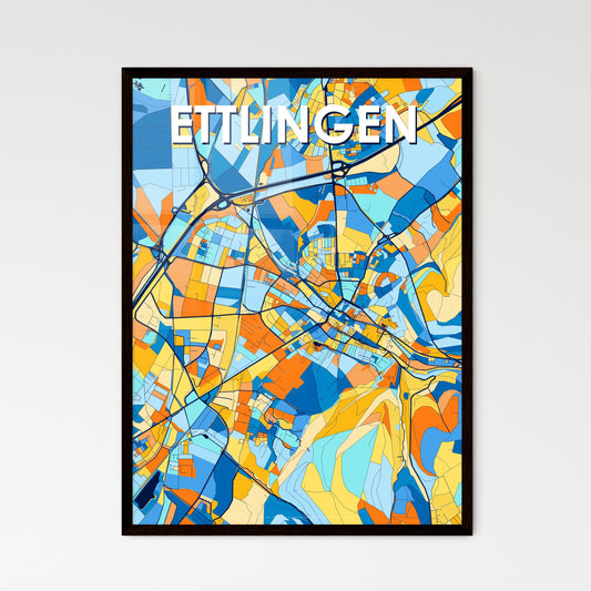 ETTLINGEN GERMANY Vibrant Colorful Art Map Poster Blue Orange