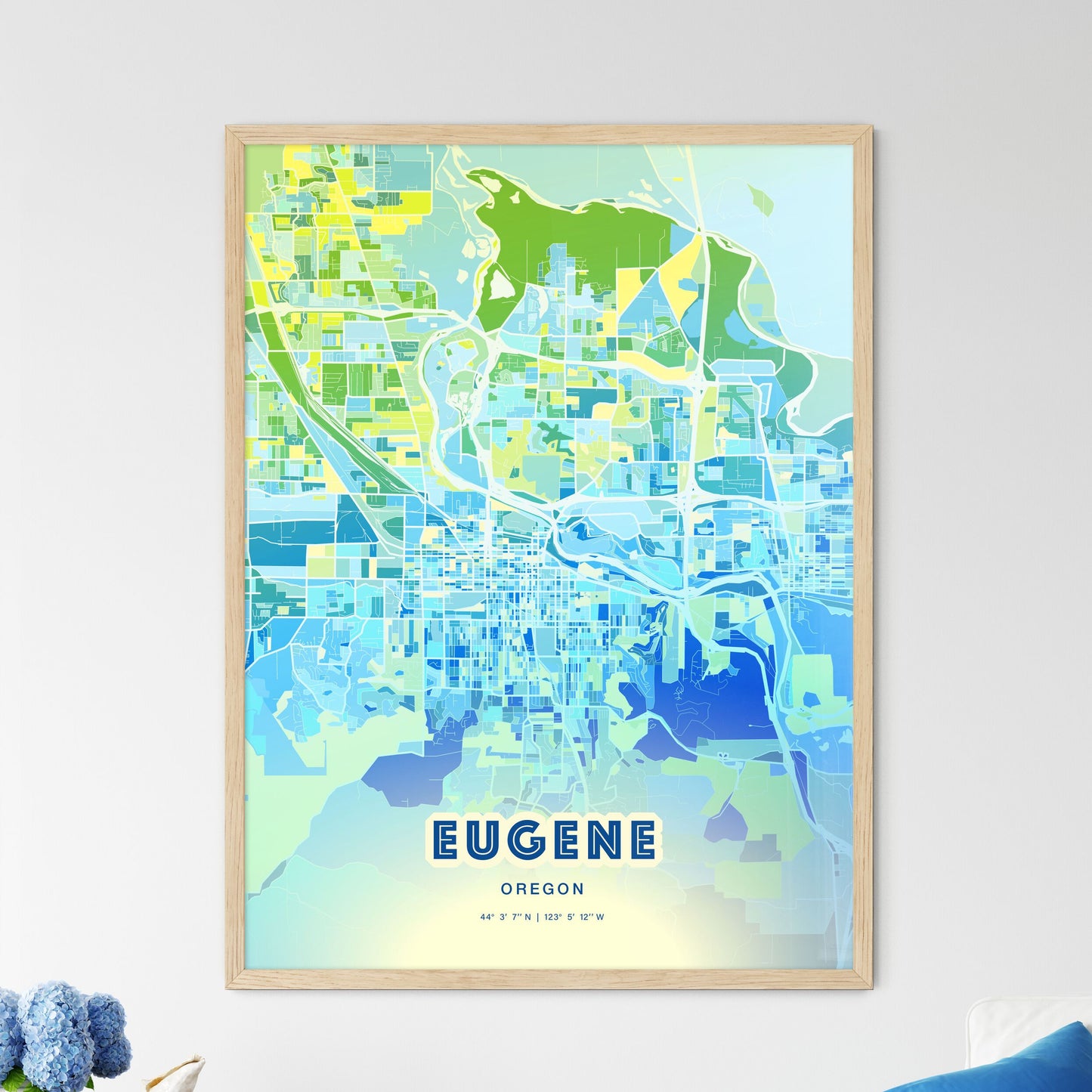 Colorful Eugene Oregon Fine Art Map Cool Blue