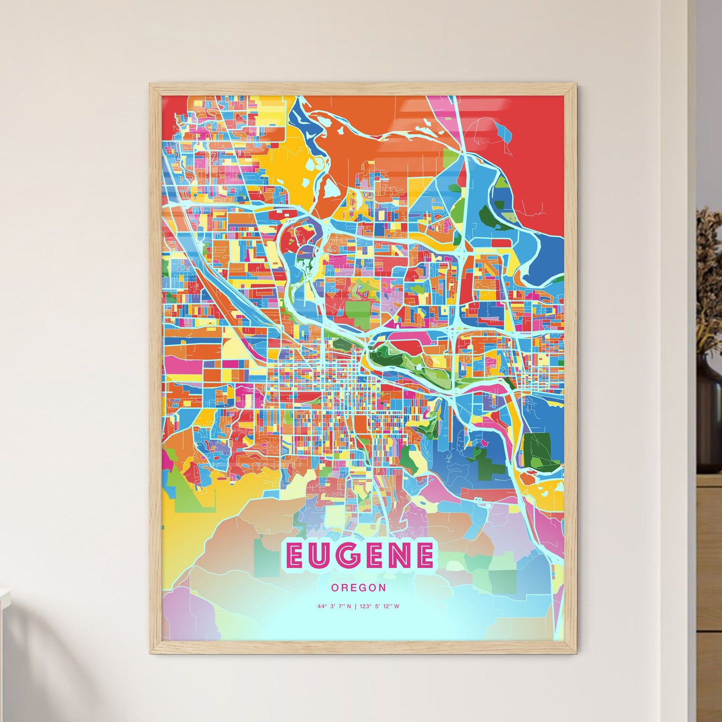 Colorful Eugene Oregon Fine Art Map Crazy Colors