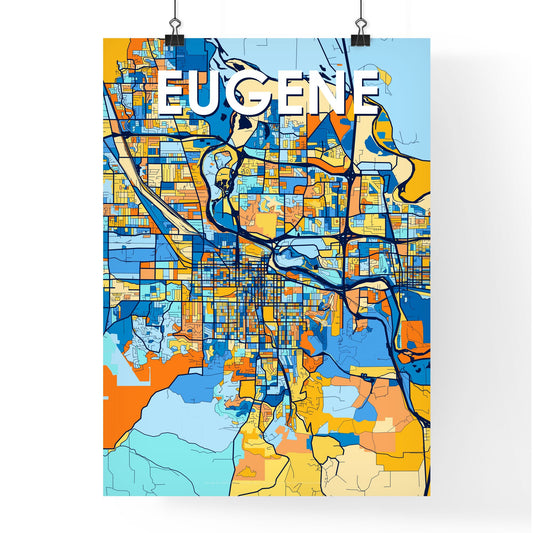 EUGENE OREGON Vibrant Colorful Art Map Poster Blue Orange
