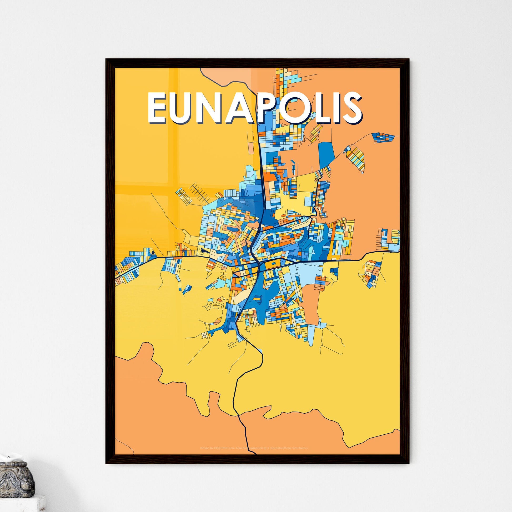 EUNAPOLIS BRAZIL Vibrant Colorful Art Map Poster Blue Orange