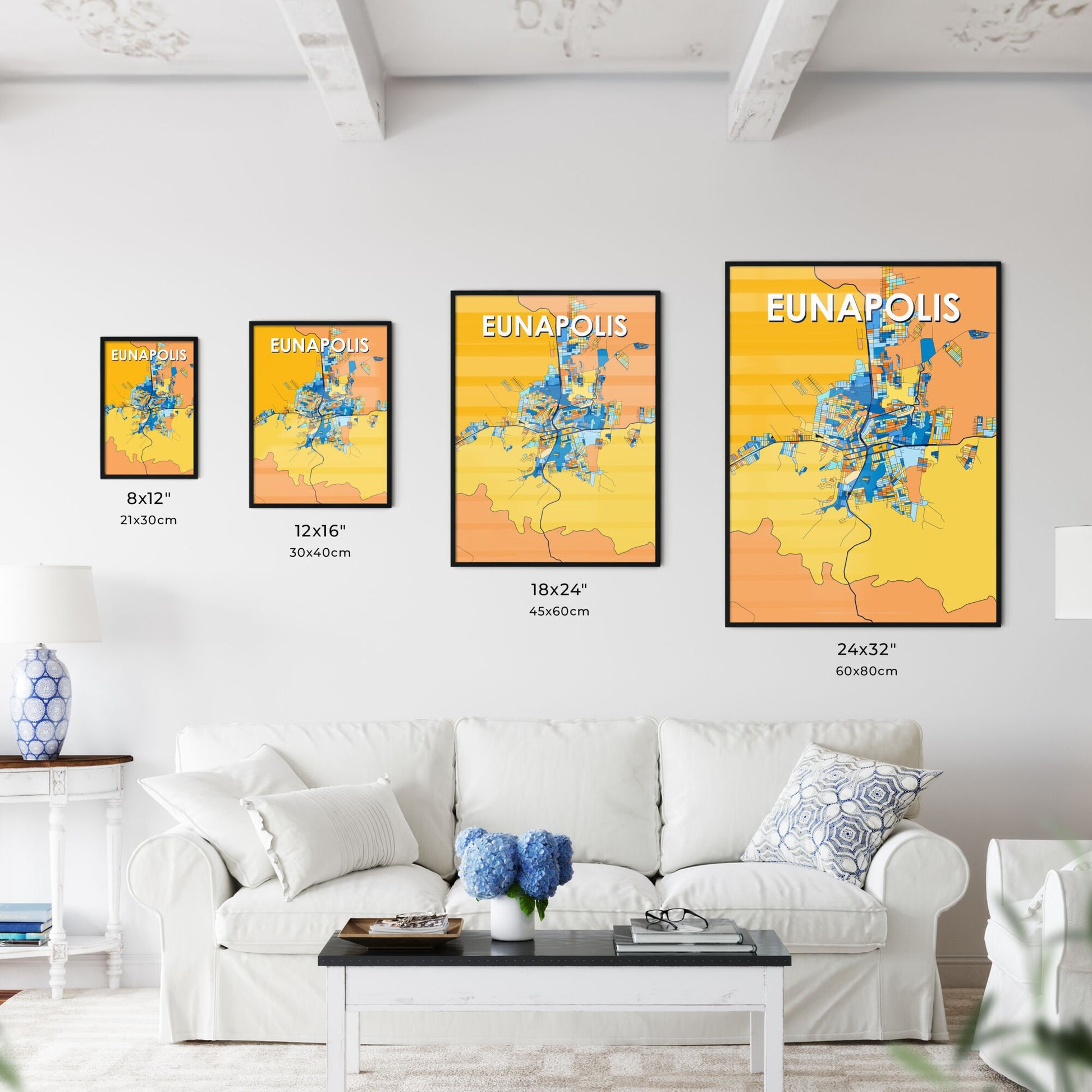 EUNAPOLIS BRAZIL Vibrant Colorful Art Map Poster Blue Orange