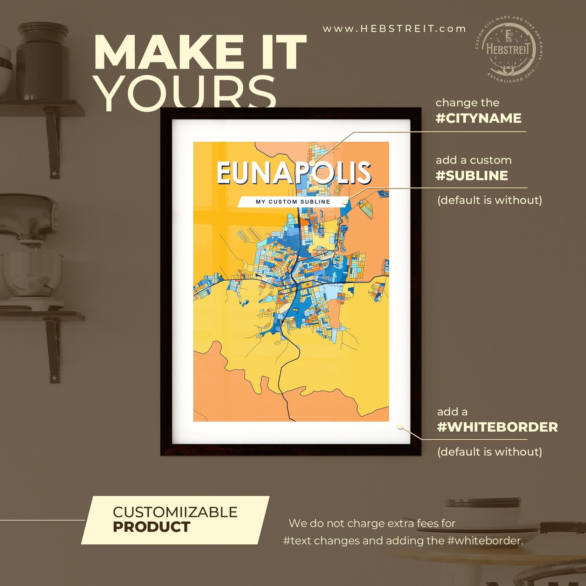 EUNAPOLIS BRAZIL Vibrant Colorful Art Map Poster Blue Orange