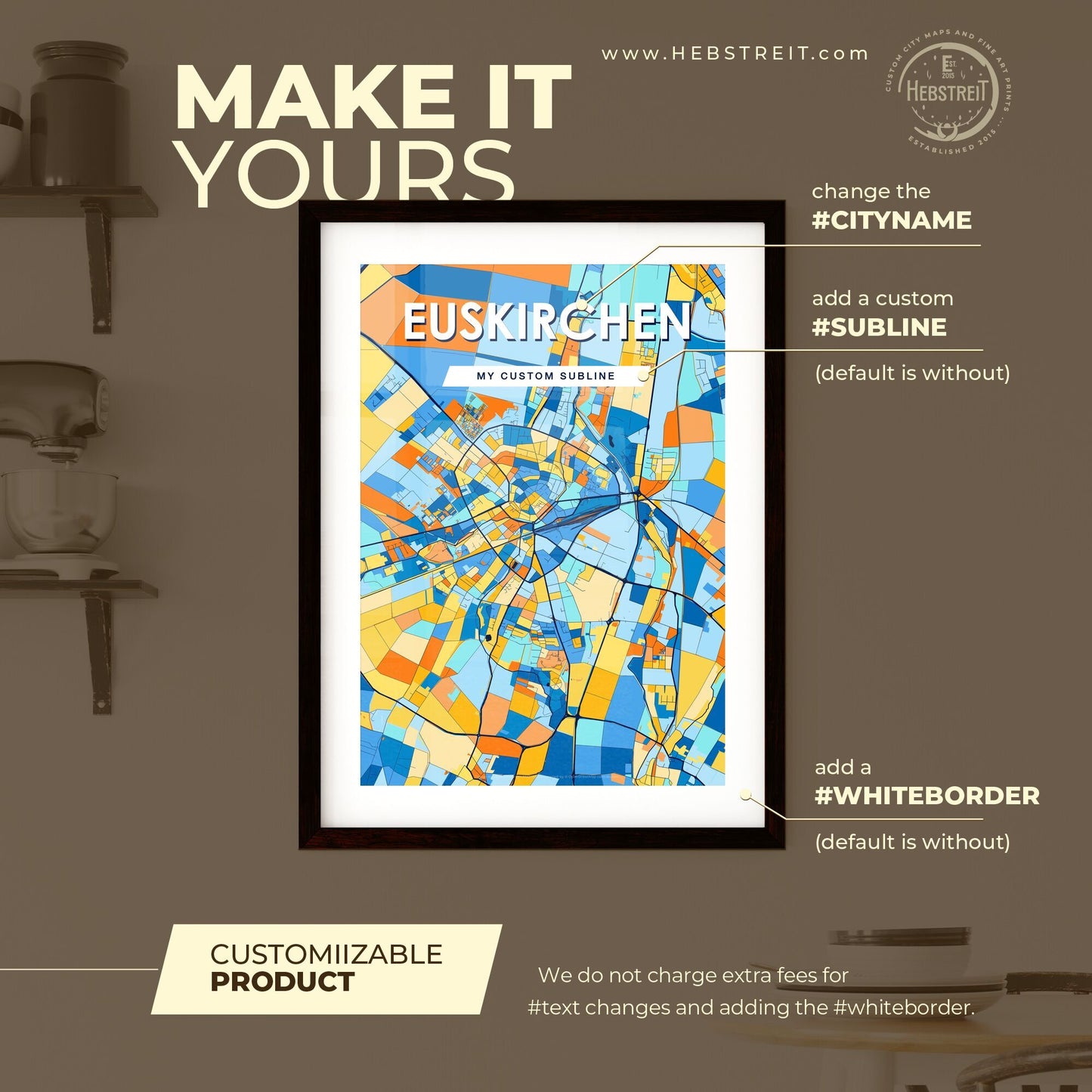 EUSKIRCHEN GERMANY Vibrant Colorful Art Map Poster Blue Orange