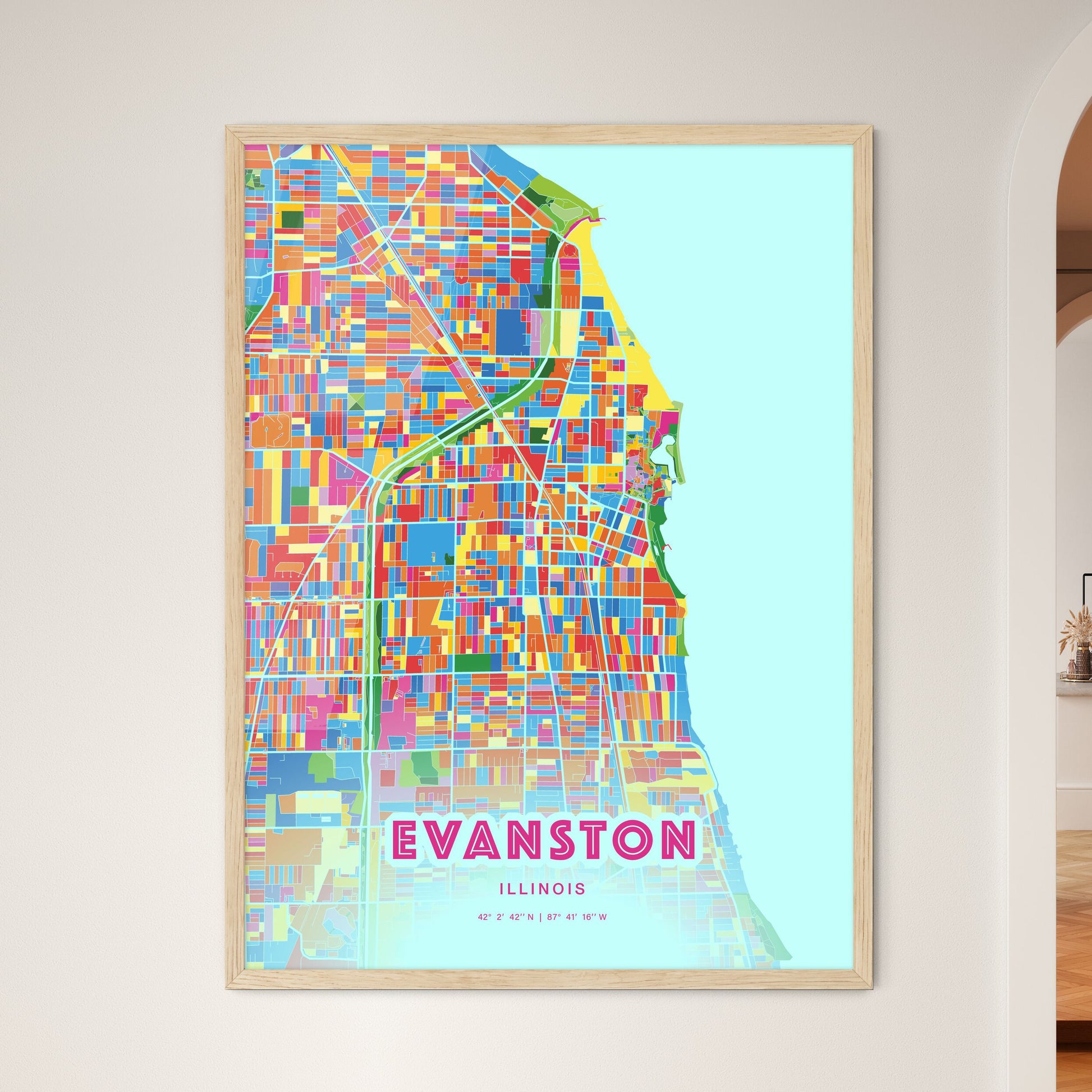 Colorful Evanston Illinois Fine Art Map Crazy Colors