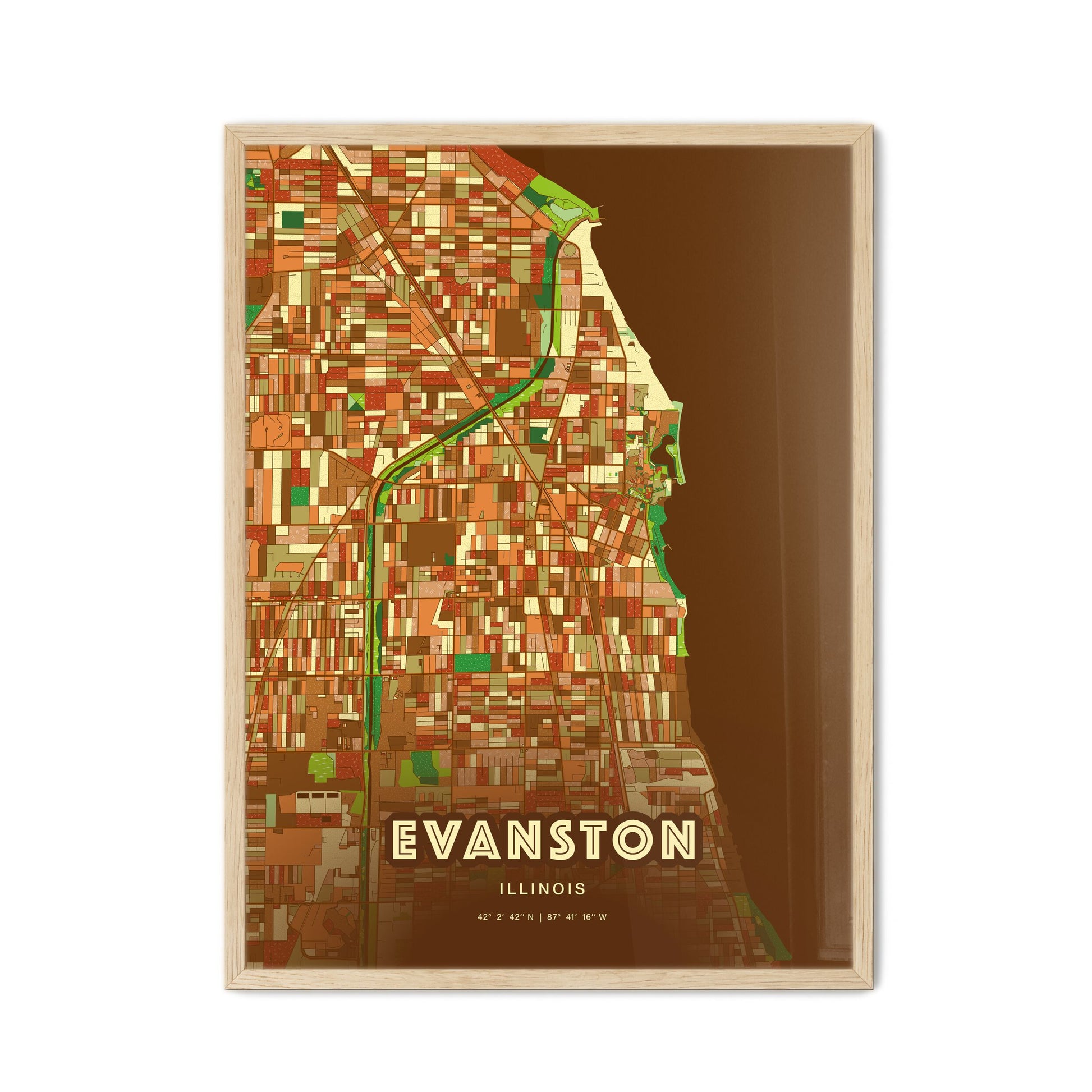 Colorful Evanston Illinois Fine Art Map Farmhouse