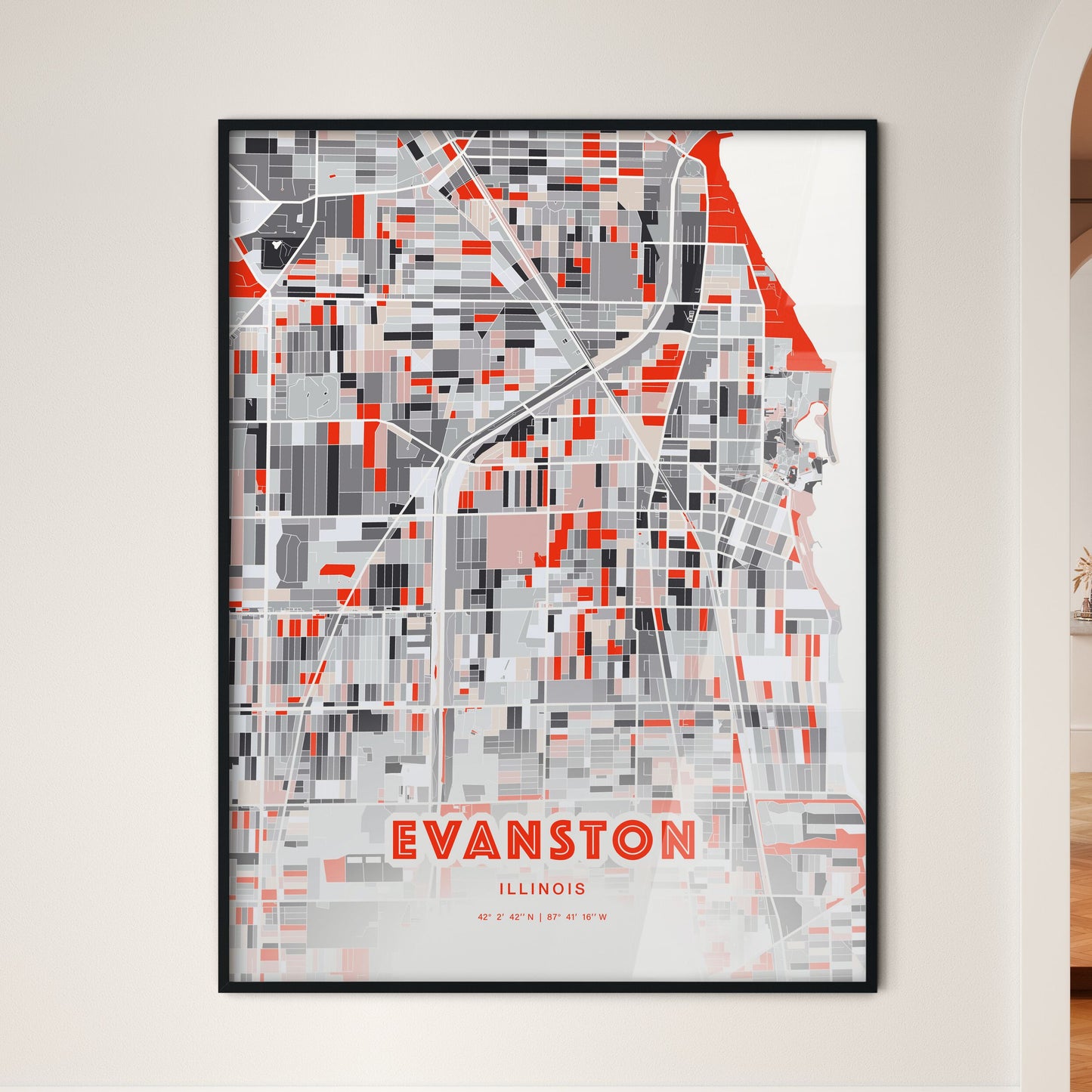 Colorful Evanston Illinois Fine Art Map Modern Expressive