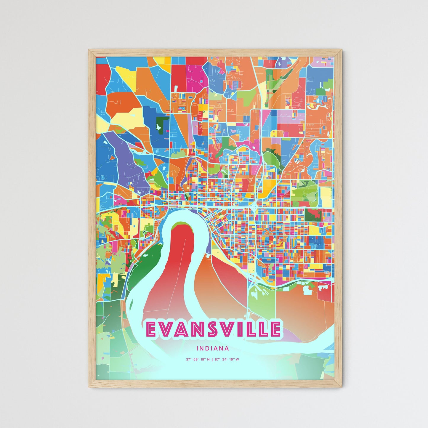 Colorful Evansville Indiana Fine Art Map Crazy Colors