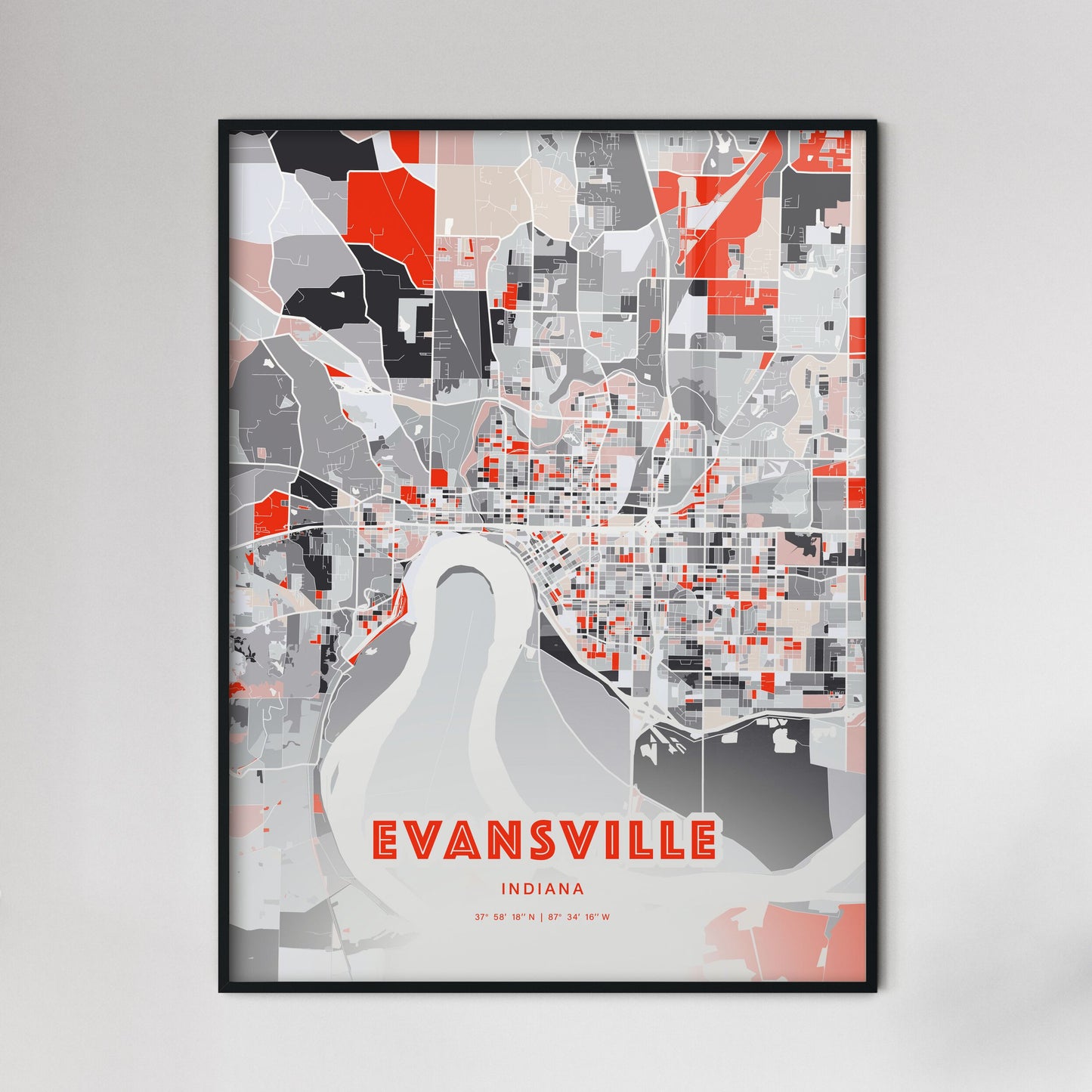 Colorful Evansville Indiana Fine Art Map Modern Expressive