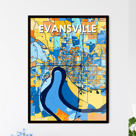 EVANSVILLE INDIANA Vibrant Colorful Art Map Poster Blue Orange