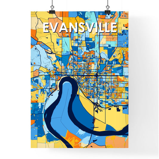 EVANSVILLE INDIANA Vibrant Colorful Art Map Poster Blue Orange
