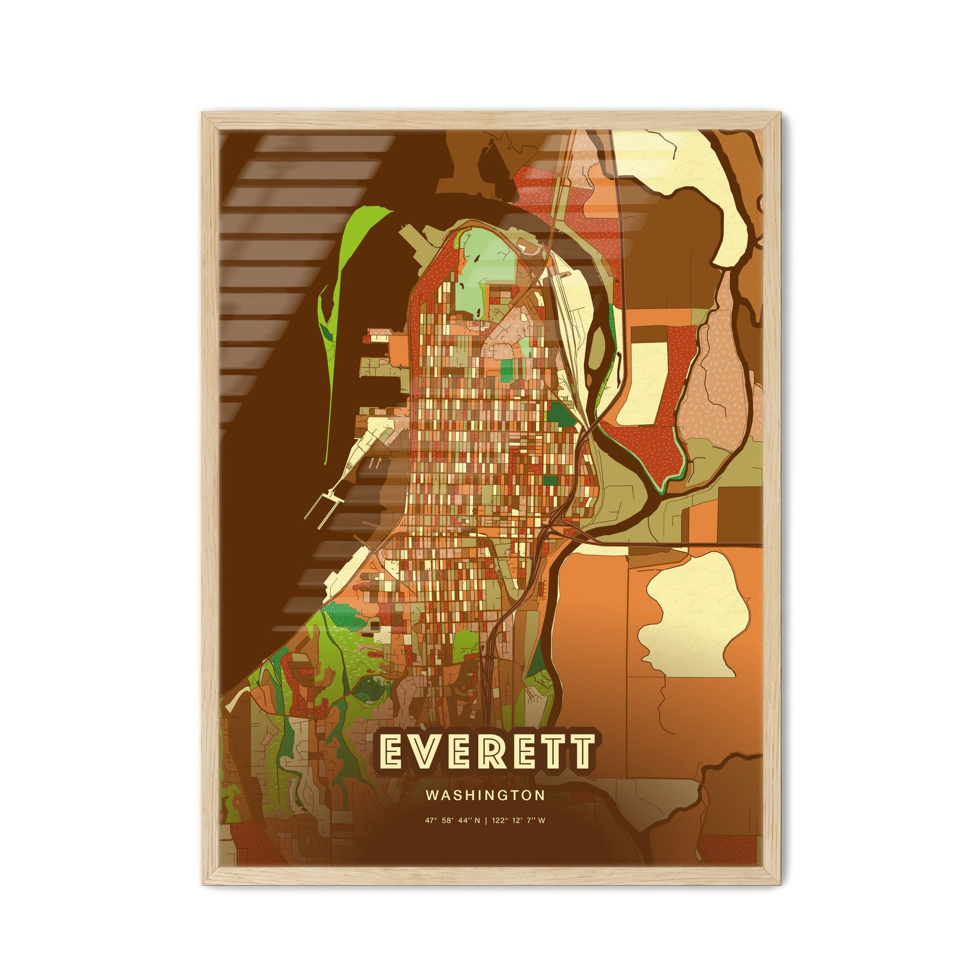 Colorful Everett Washington Fine Art Map Farmhouse