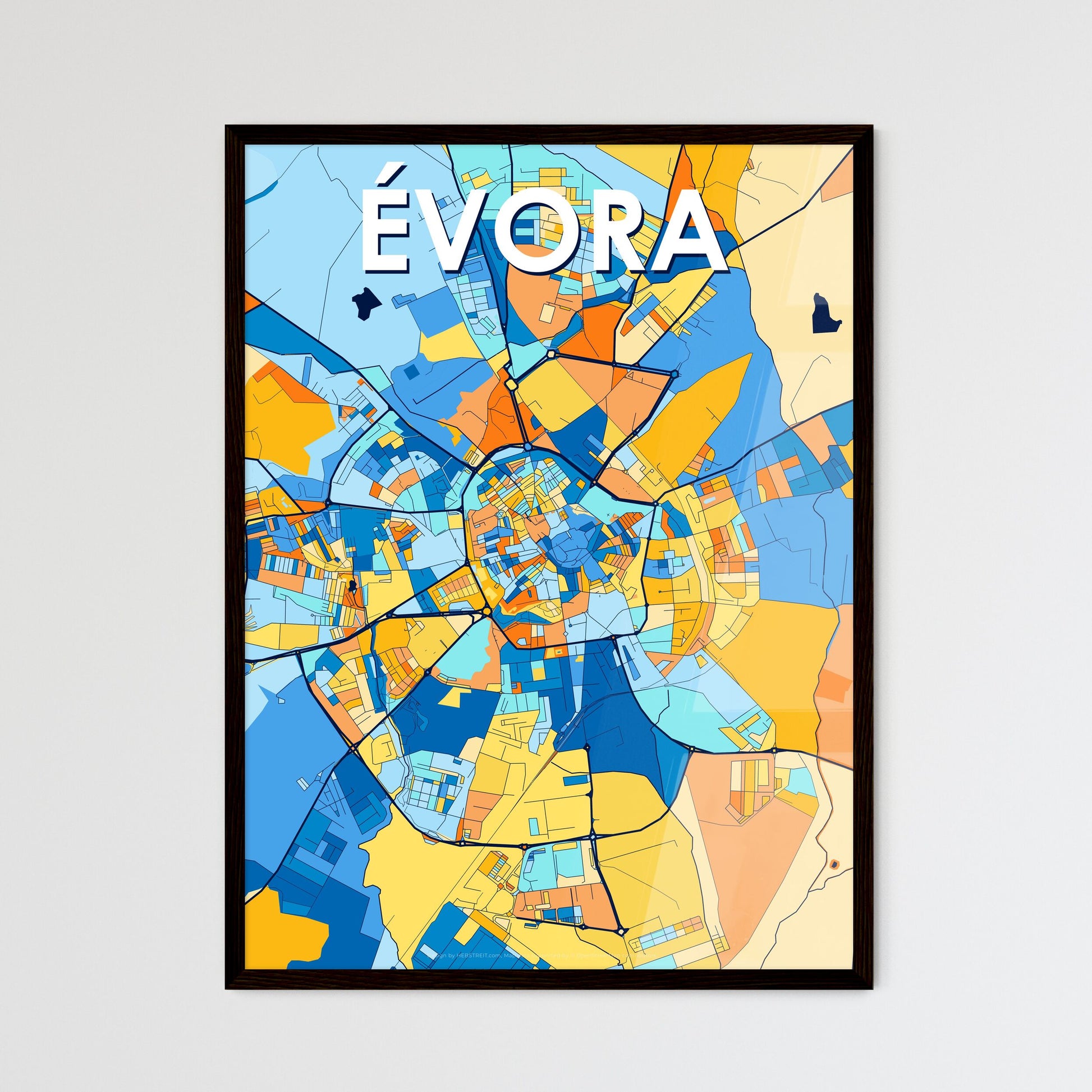 ÉVORA PORTUGAL Vibrant Colorful Art Map Poster Blue Orange