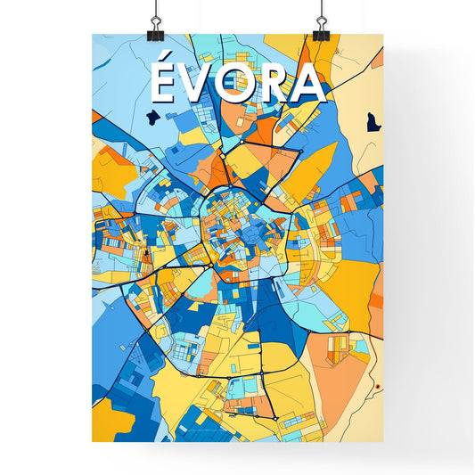 ÉVORA PORTUGAL Vibrant Colorful Art Map Poster Blue Orange