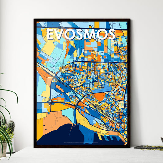 EVOSMOS GREECE Vibrant Colorful Art Map Poster Blue Orange