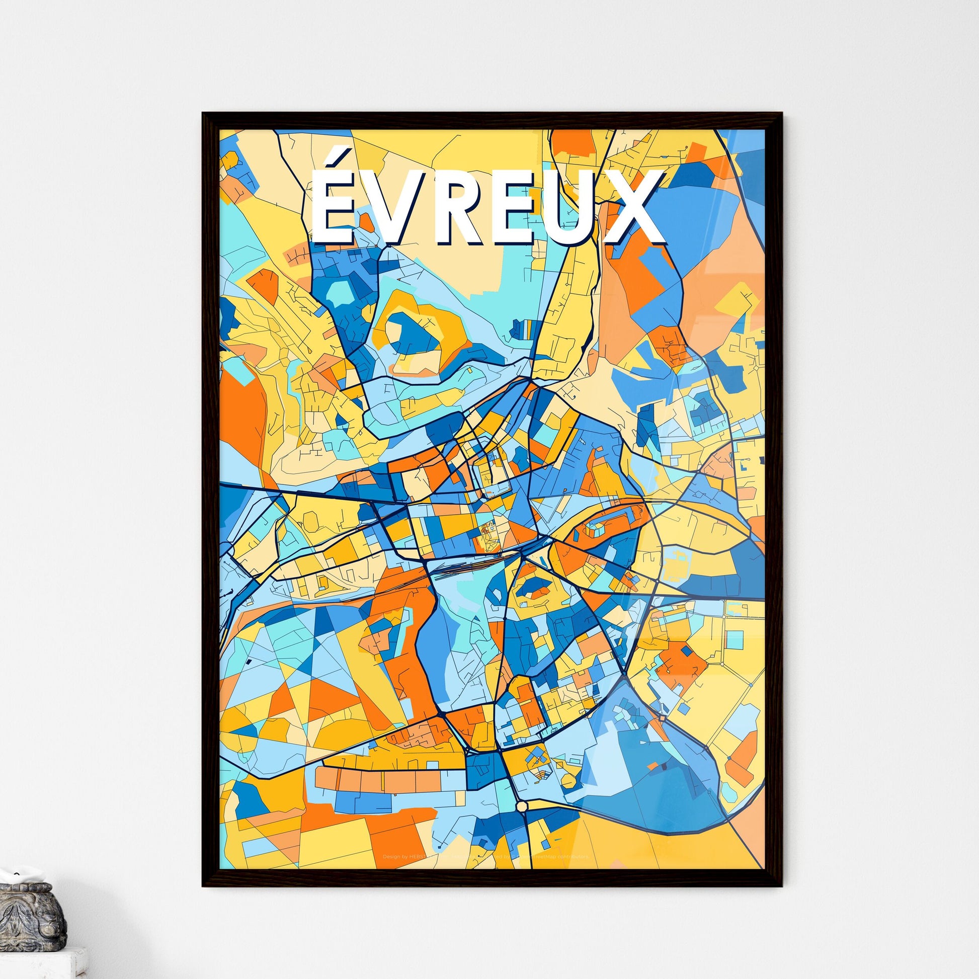 ÉVREUX FRANCE Vibrant Colorful Art Map Poster Blue Orange