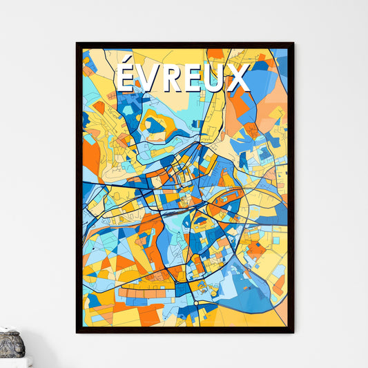 ÉVREUX FRANCE Vibrant Colorful Art Map Poster Blue Orange
