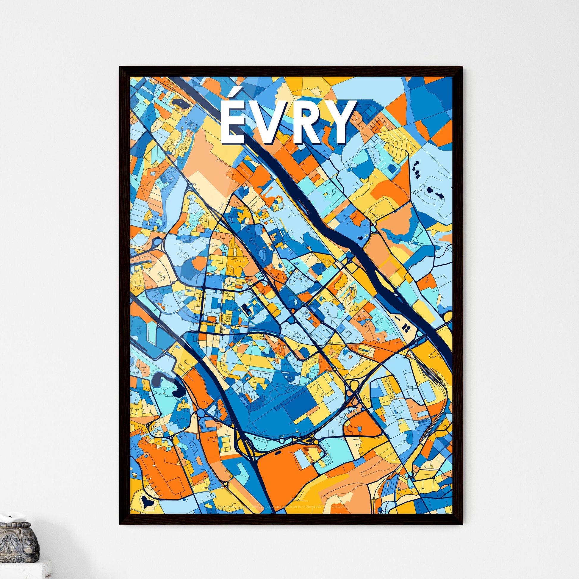 ÉVRY FRANCE Vibrant Colorful Art Map Poster Blue Orange