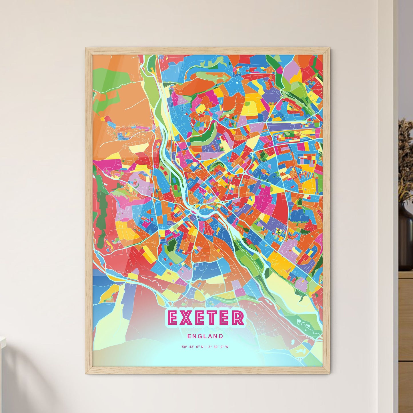 Colorful Exeter England Fine Art Map Crazy Colors