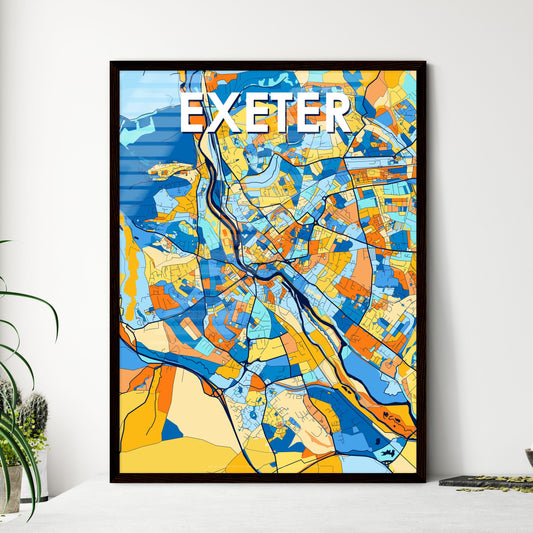 EXETER ENGLAND Vibrant Colorful Art Map Poster Blue Orange