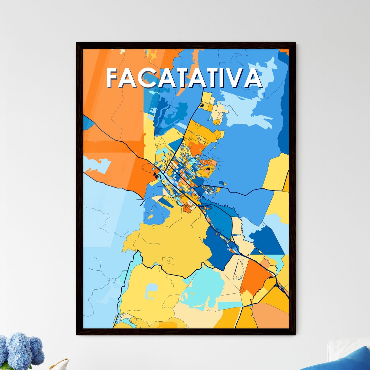 FACATATIVA COLOMBIA Vibrant Colorful Art Map Poster Blue Orange