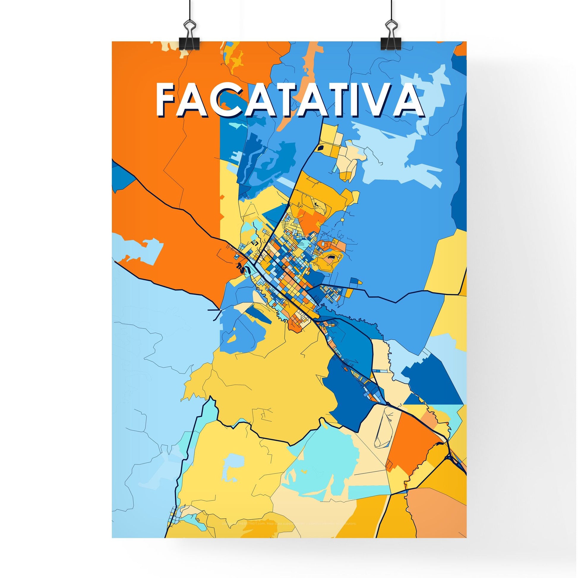 FACATATIVA COLOMBIA Vibrant Colorful Art Map Poster Blue Orange