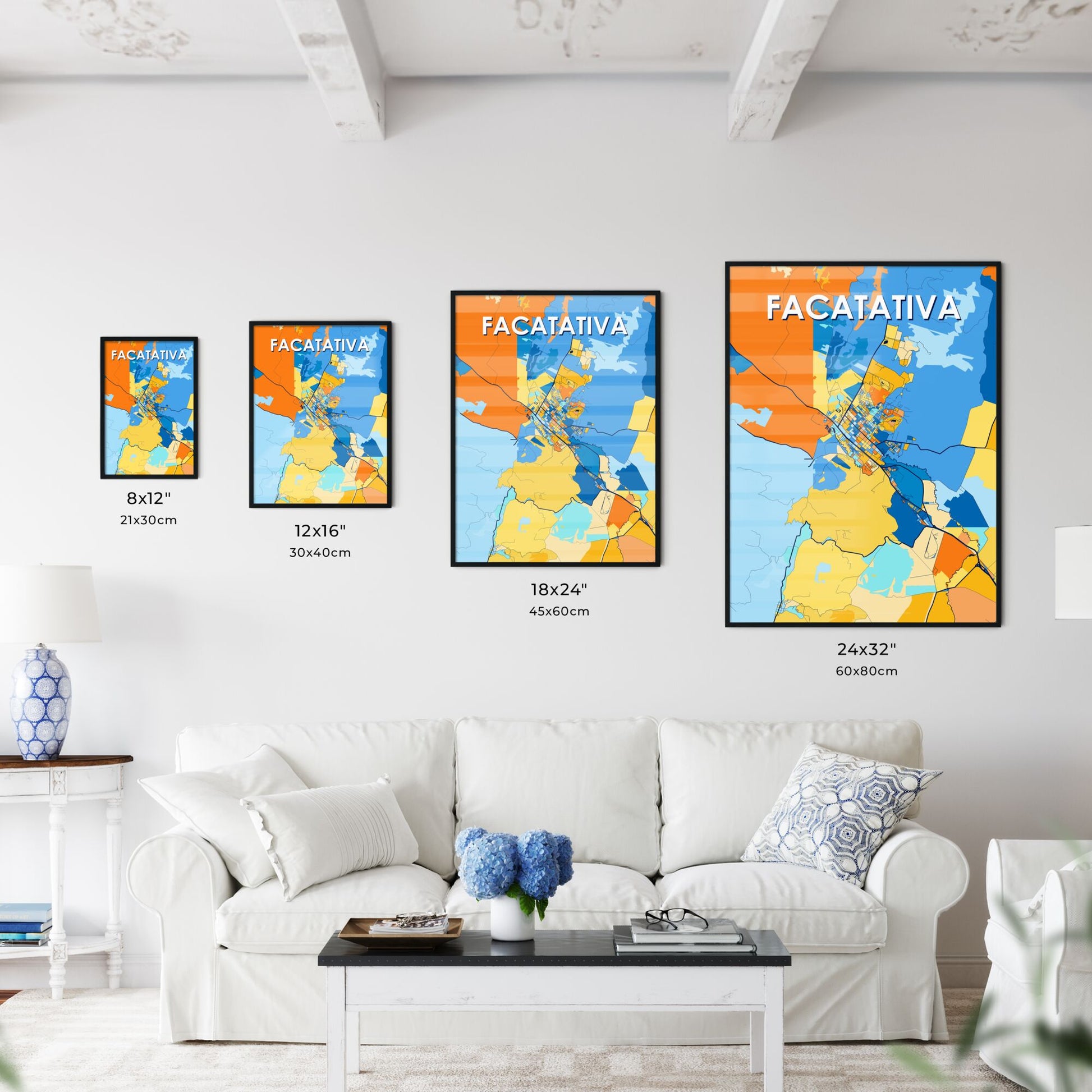 FACATATIVA COLOMBIA Vibrant Colorful Art Map Poster Blue Orange