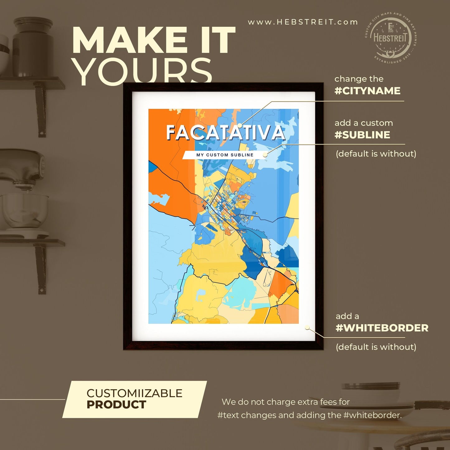 FACATATIVA COLOMBIA Vibrant Colorful Art Map Poster Blue Orange