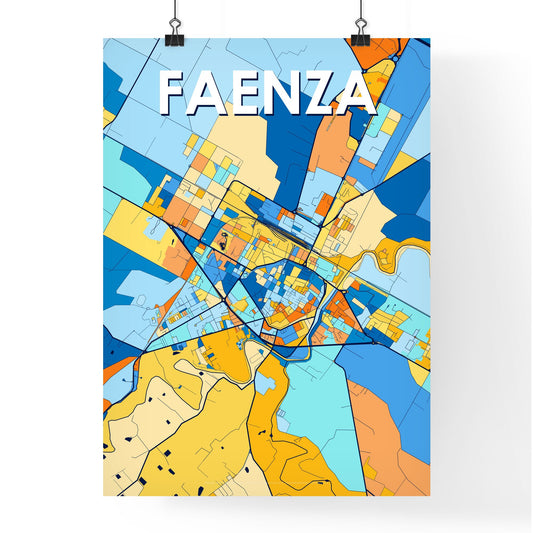 FAENZA ITALY Vibrant Colorful Art Map Poster Blue Orange