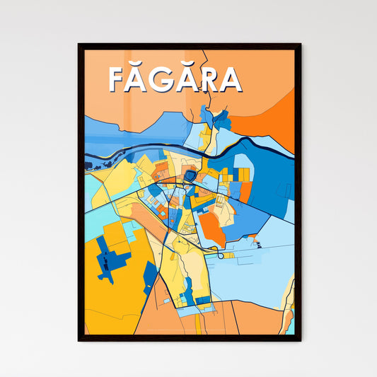 FĂGĂRAȘ ROMANIA Vibrant Colorful Art Map Poster Blue Orange