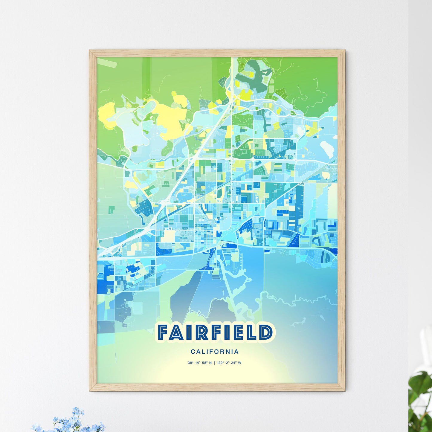 Colorful Fairfield California Fine Art Map Cool Blue