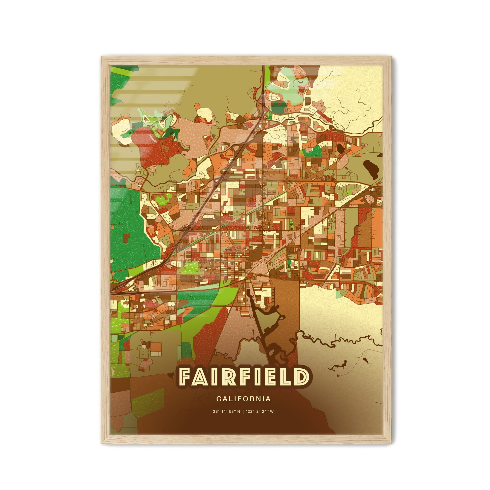 Colorful Fairfield California Fine Art Map Farmhouse
