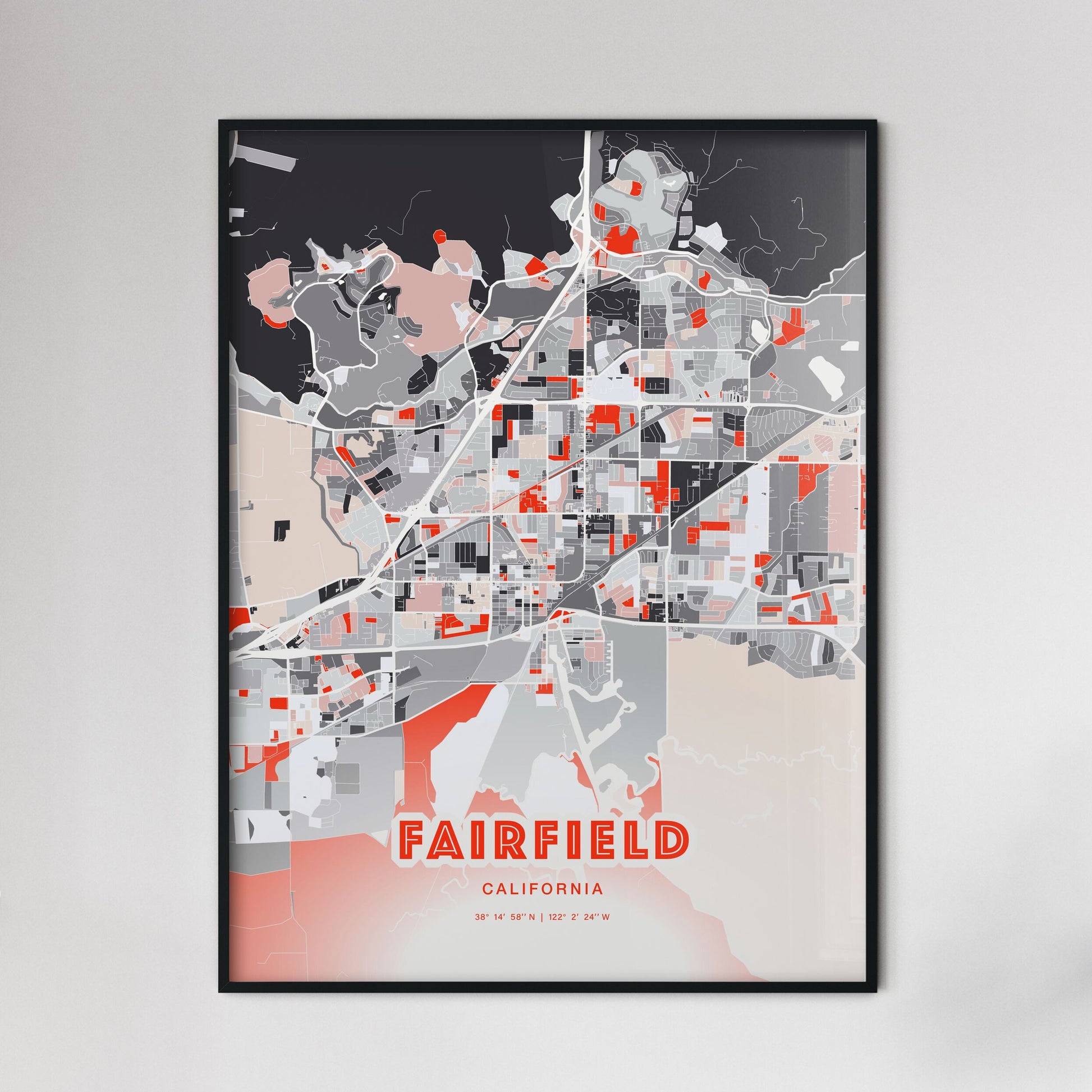 Colorful Fairfield California Fine Art Map Modern Expressive
