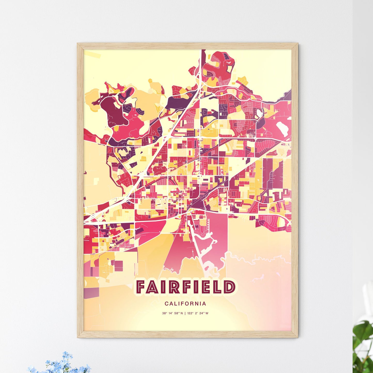 Colorful Fairfield California Fine Art Map Hot Red