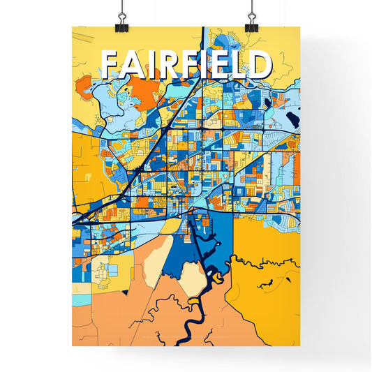 FAIRFIELD CALIFORNIA Vibrant Colorful Art Map Poster Blue Orange